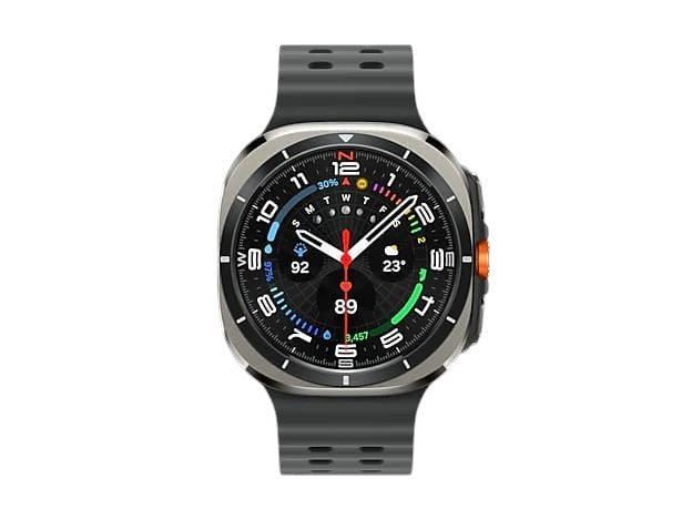 OBtech Galaxy Watch Ultra with a 47mm titanium cushion-style body, Sapphire Crystal glass, and dark silicone band.