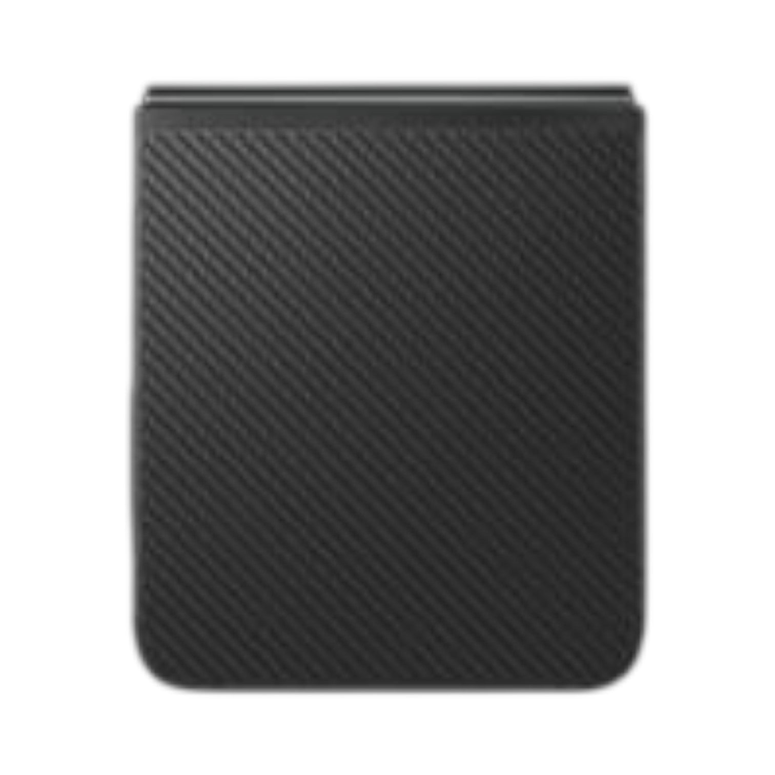 OBtech Samsung Galaxy Z Flip6 folded closed, featuring a sleek black carbon fiber textured finish.