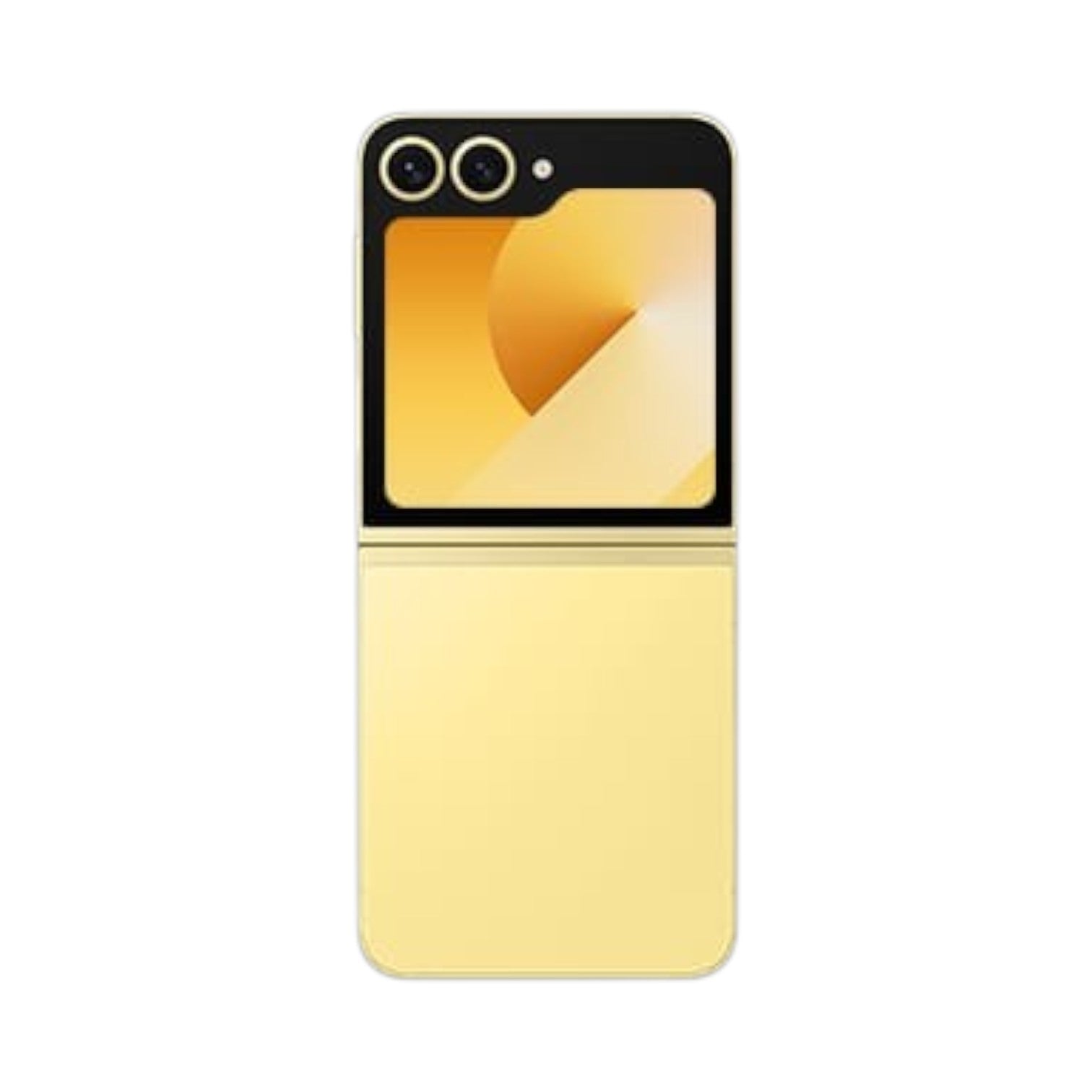 OBtech Samsung Galaxy Z Flip6 foldable smartphone in yellow with a 3.4-inch FlexWindow cover display and dual cameras.