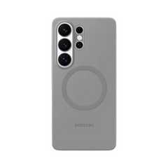 OBtech gray silicone magnetic case for Samsung Galaxy S26 Ultra with precise camera cutouts and wireless charging ring.