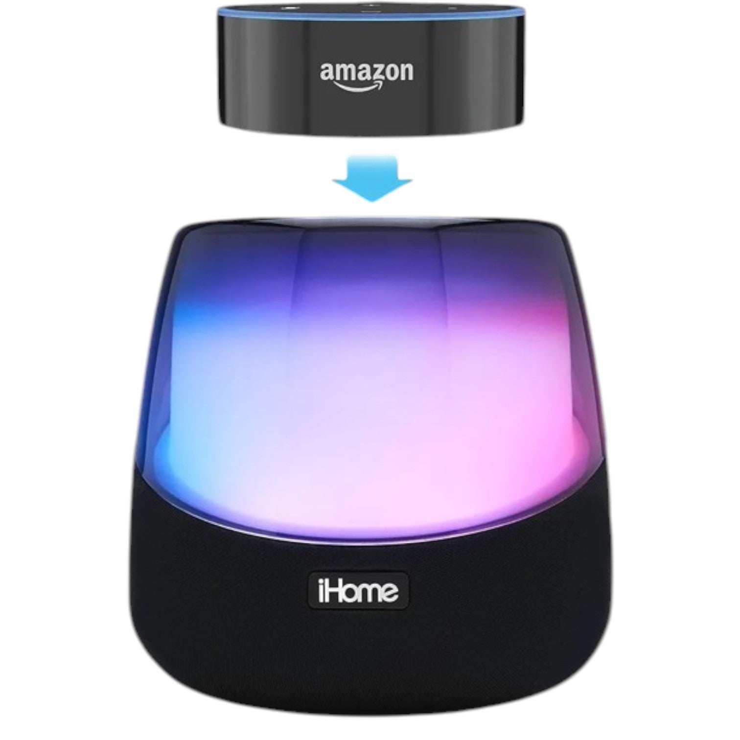 OBtech iHome iAV5 portable Bluetooth speaker with vibrant color-changing LED lights and Amazon Echo Dot compatibility