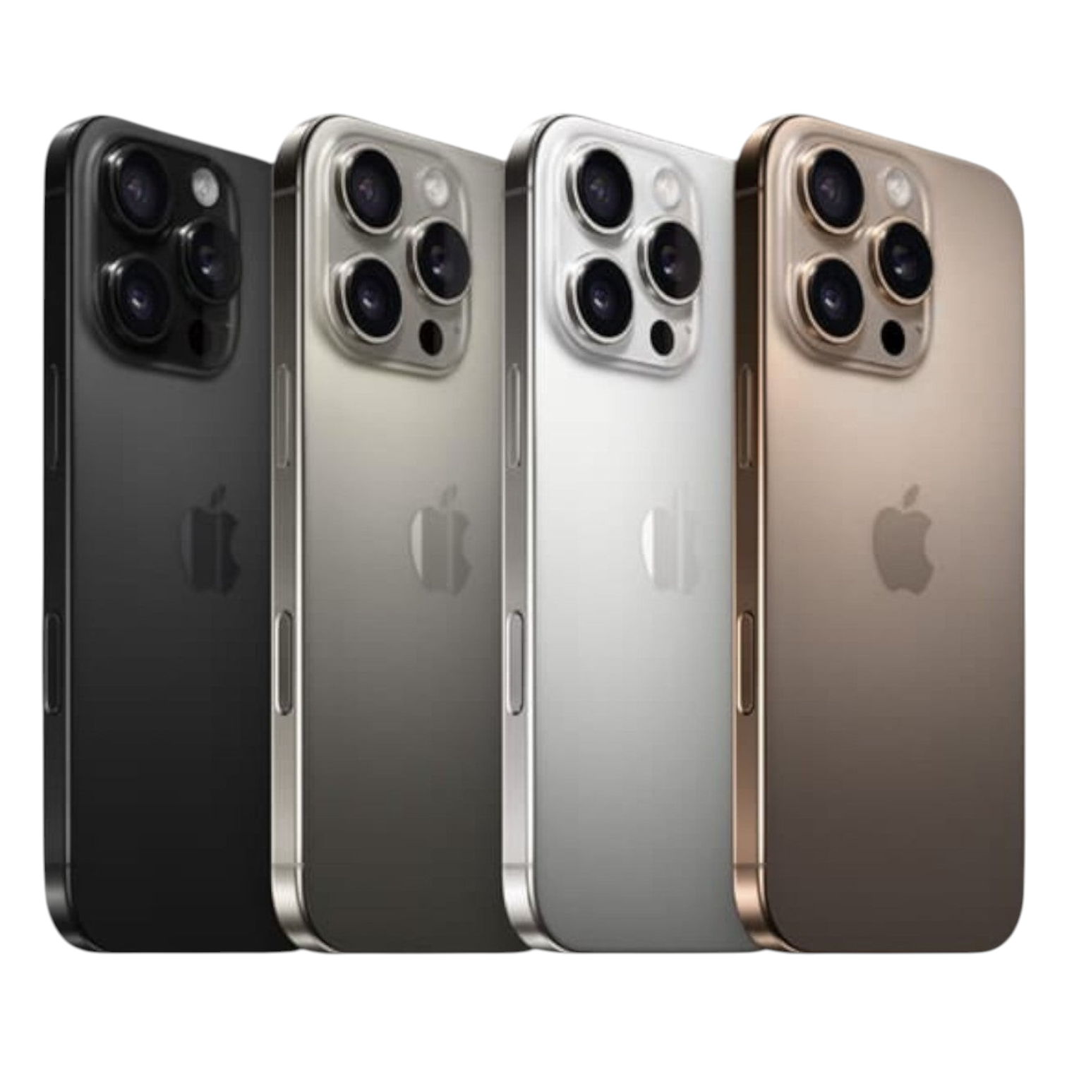 OBtech iPhone 16 Pro smartphones in four titanium finishes showing the professional triple camera system