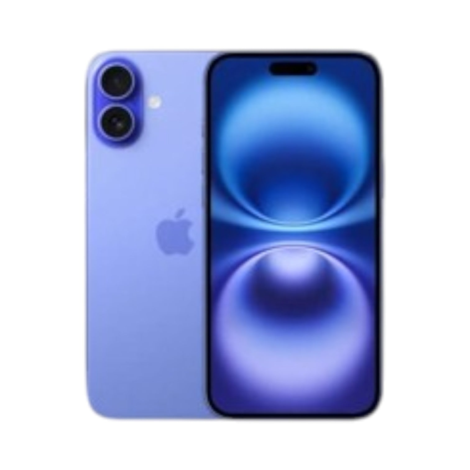 OBtech iPhone 16 in purple with a dual-camera system and Super Retina XDR display showing a vibrant abstract wallpaper.