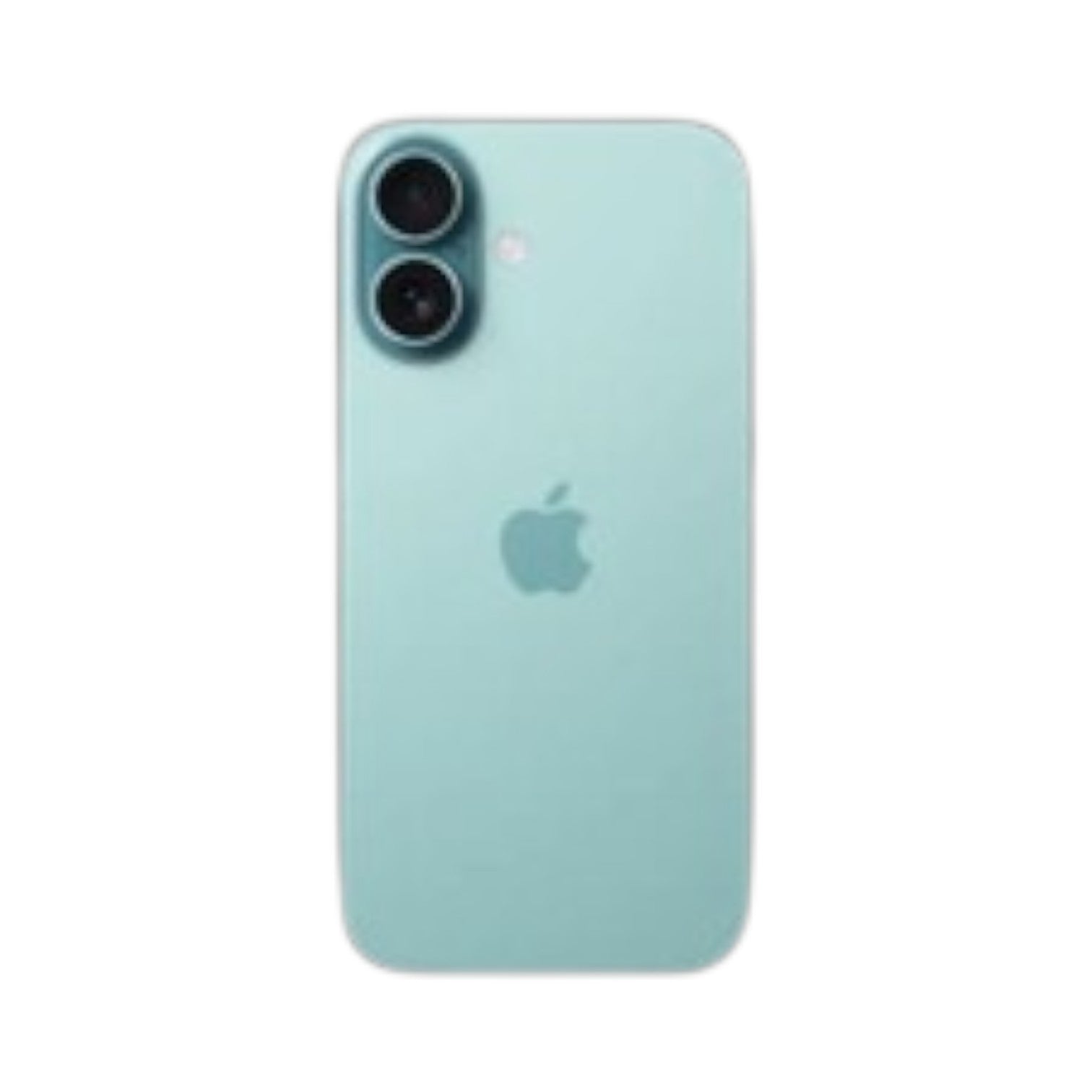 OBtech iPhone 16 smartphone in light teal with a dual-camera system and sleek glass back design