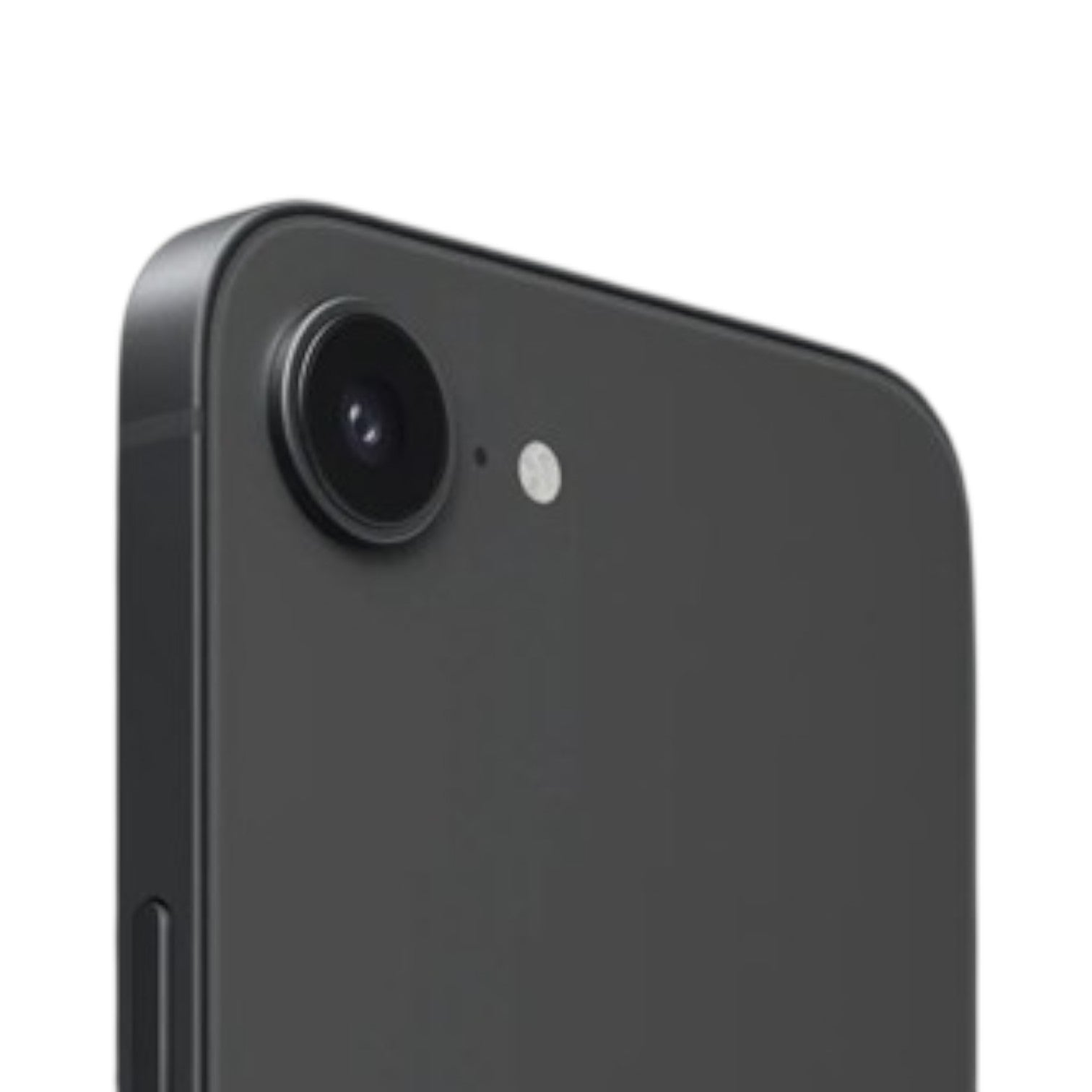 OBtech iPhone 16e smartphone in black showing the rear camera lens and flash on a sleek matte finish back panel