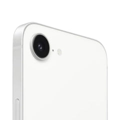 Close-up of the white OBtech iPhone 16e rear camera lens and sleek durable casing