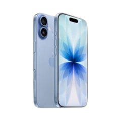 OBtech iPhone 17 in light blue with dual camera system and vibrant Super Retina display on a white background
