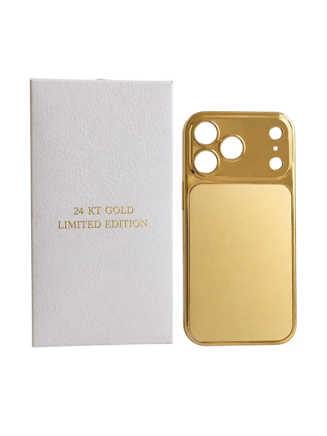 OBtech iPhone 17 Pro Max artificial gold case with a matching 24kt gold limited edition presentation box.