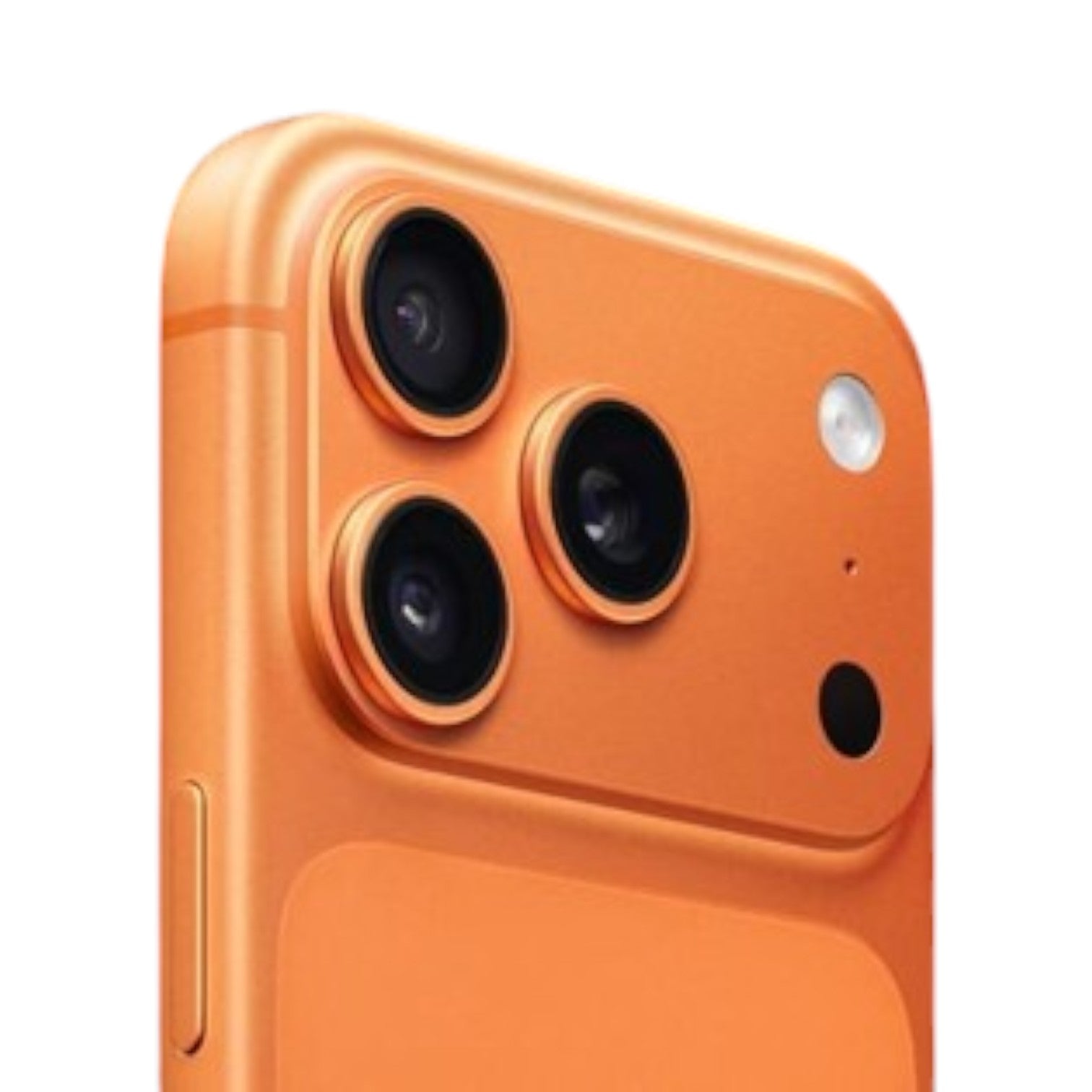 OBtech iPhone 17 Pro smartphone in vibrant orange featuring a triple-lens professional camera system