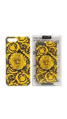 OBtech iPhone 7 Plus and 8 Plus protective case featuring a bold yellow and black baroque Medusa-inspired print.