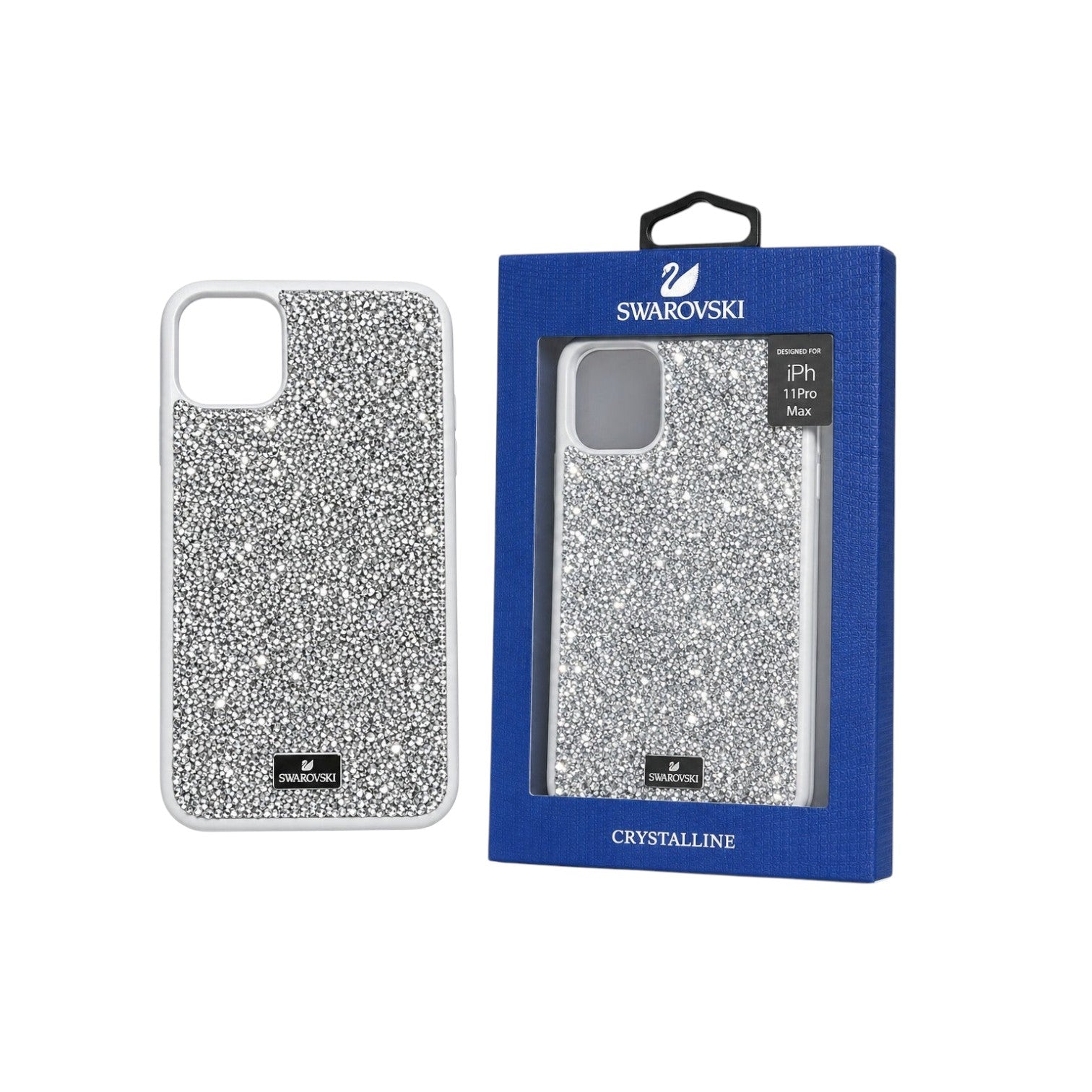 OBtech iPhone glitter case featuring a shimmering crystal finish and protective frame in its original blue packaging