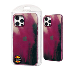OBtech iPhone Paint Spoil silicone case in magenta and black with artistic splatter design and protective packaging.