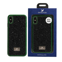 OBtech iPhone XS Max case with black Swarovski crystals and green frame in original blue retail packaging