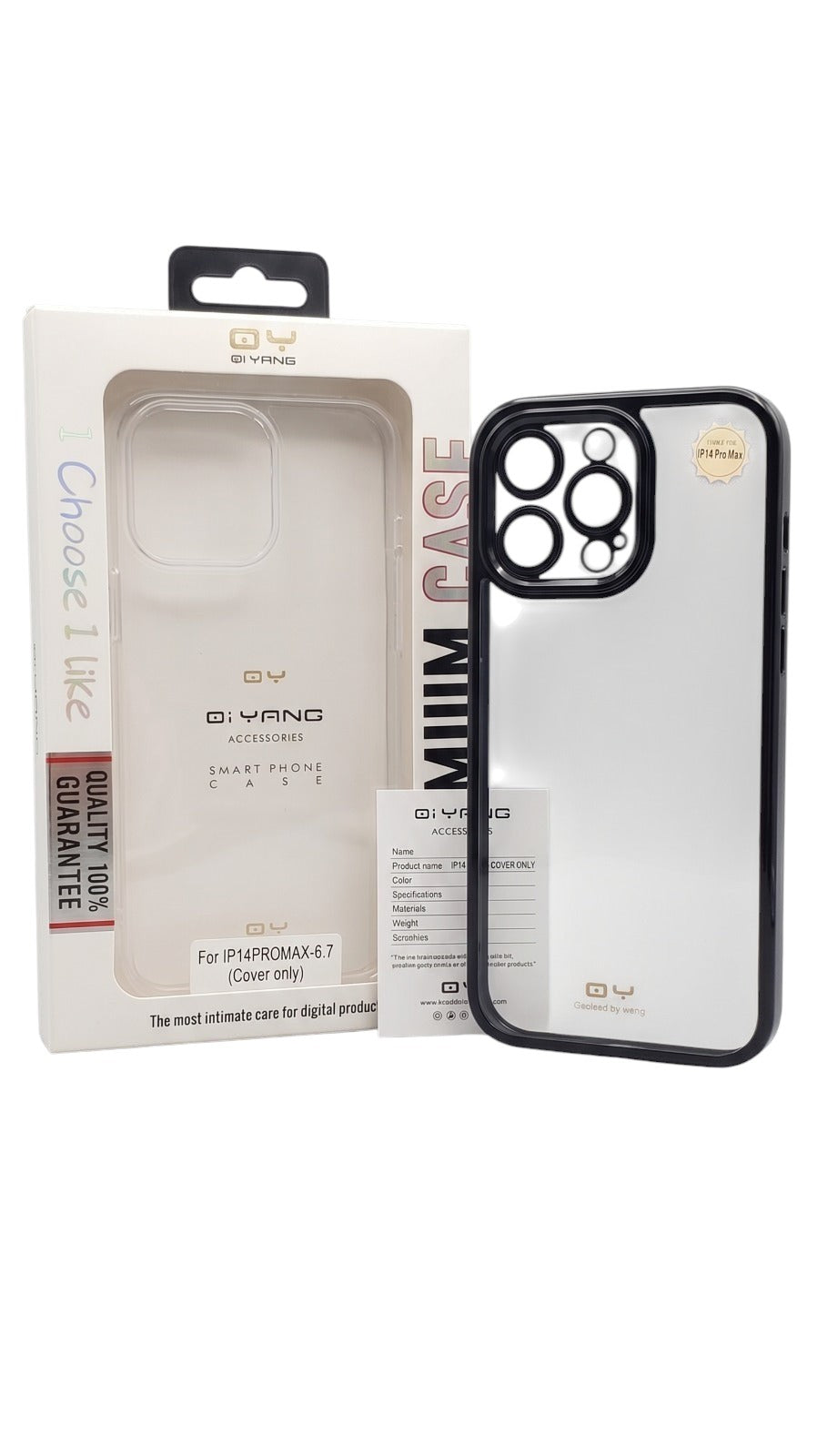 OBtech Jesco design iPhone case with black frame and clear back in retail packaging
