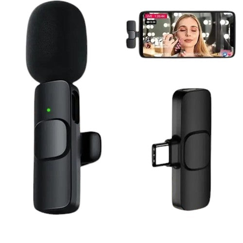 OBtech K9 wireless microphone with black foam windscreen and plug-in receiver for smartphone content creation