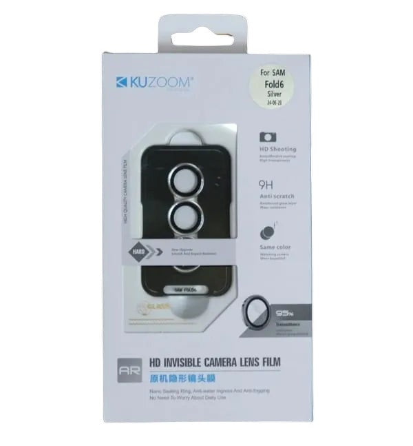OBtech Kuzoom HD invisible AR lens protector for Samsung Galaxy Fold6 in silver packaging