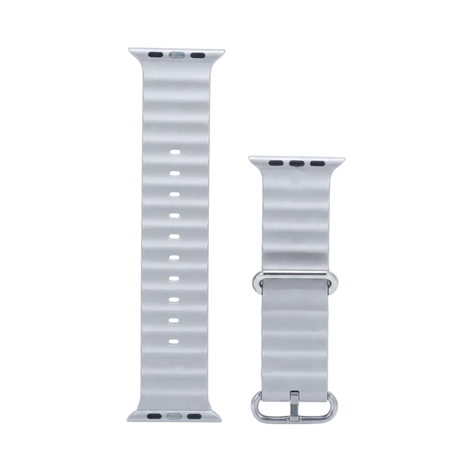 OBtech light grey silicone smartwatch strap with a textured wave design and metal buckle for Apple and Galaxy watches