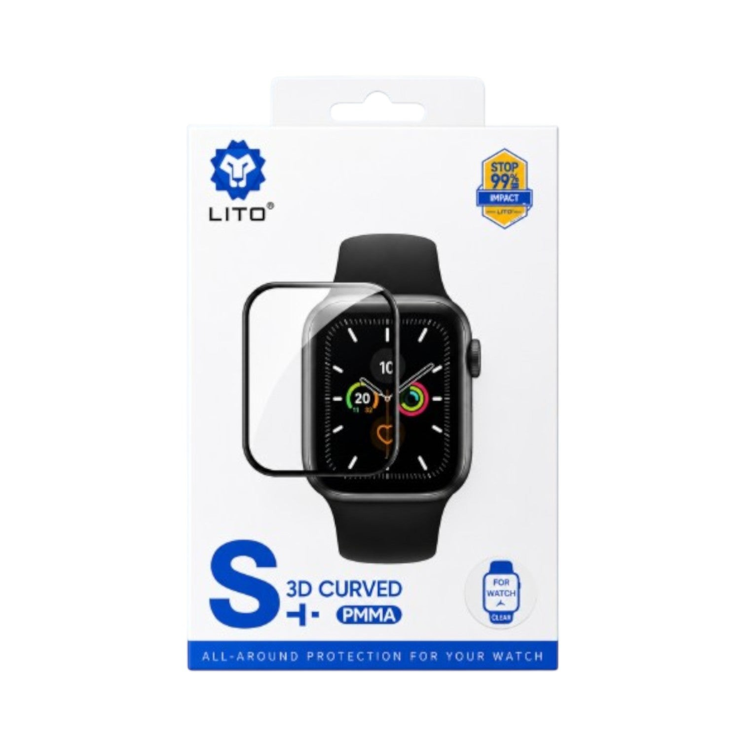 OBtech Lito 3D curved tempered glass screen protector for Apple Watch 38mm in retail packaging