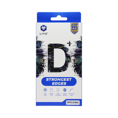 OBtech LITO iPhone tempered glass screen protector packaging with blue and white design featuring strong edge details