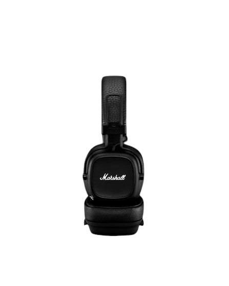 OBtech Marshall Major IV wireless headphones in black with a textured vinyl finish and iconic logo on a black background