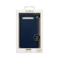 OBtech Melkco navy blue genuine leather protective case for Samsung Galaxy Z Flip 2 in retail packaging