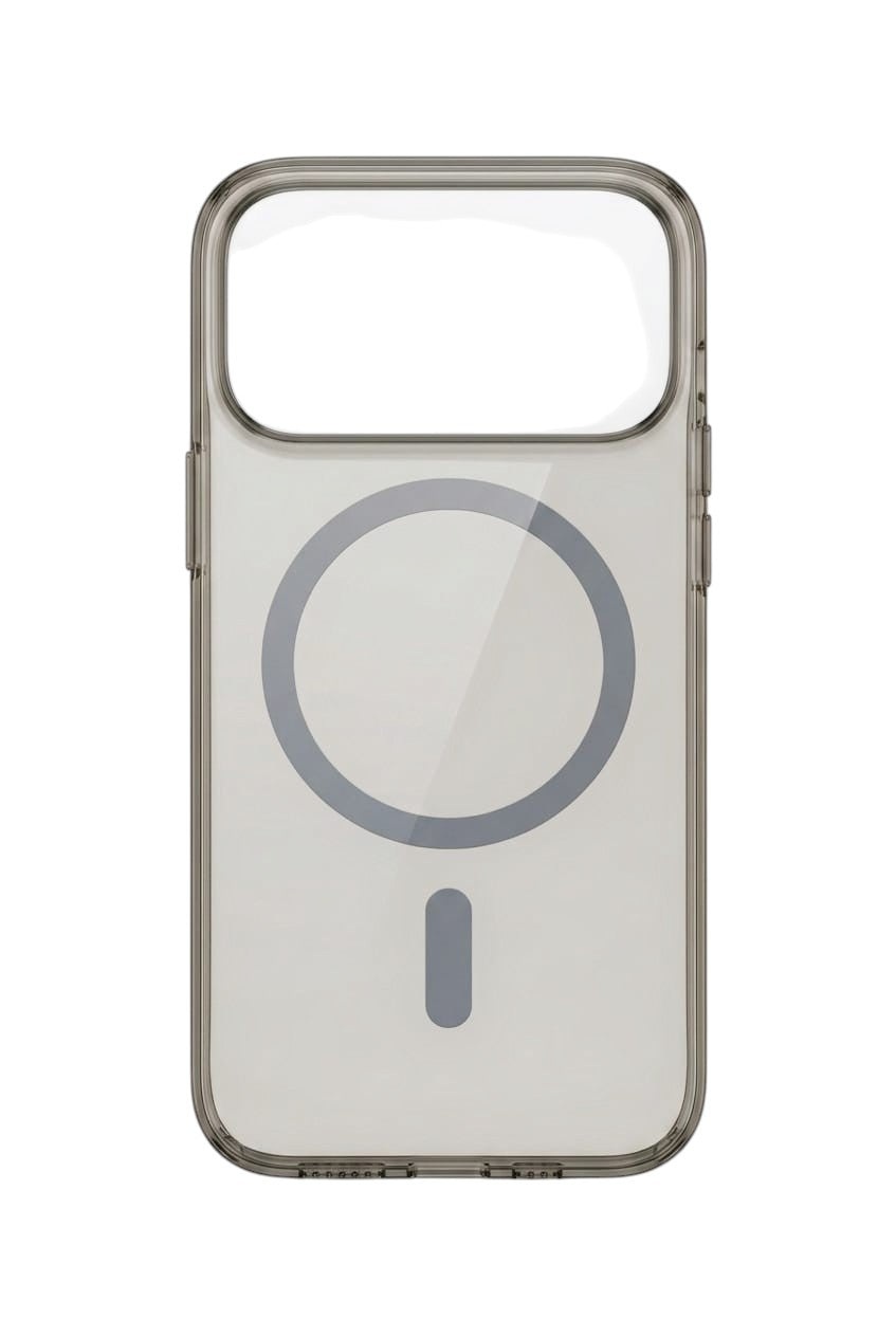 OBtech Millkin iPhone 17 Pro Max slim translucent grey polycarbonate phone case with magnetic charging ring