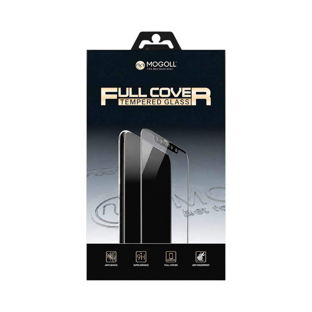 OBtech MOCOII iPhone full cover tempered glass screen protector in retail packaging with 9H hardness rating