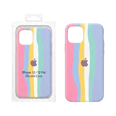 OBtech multi-color striped liquid silicone case for iPhone 12 Pro with soft-touch finish and protective camera cutout
