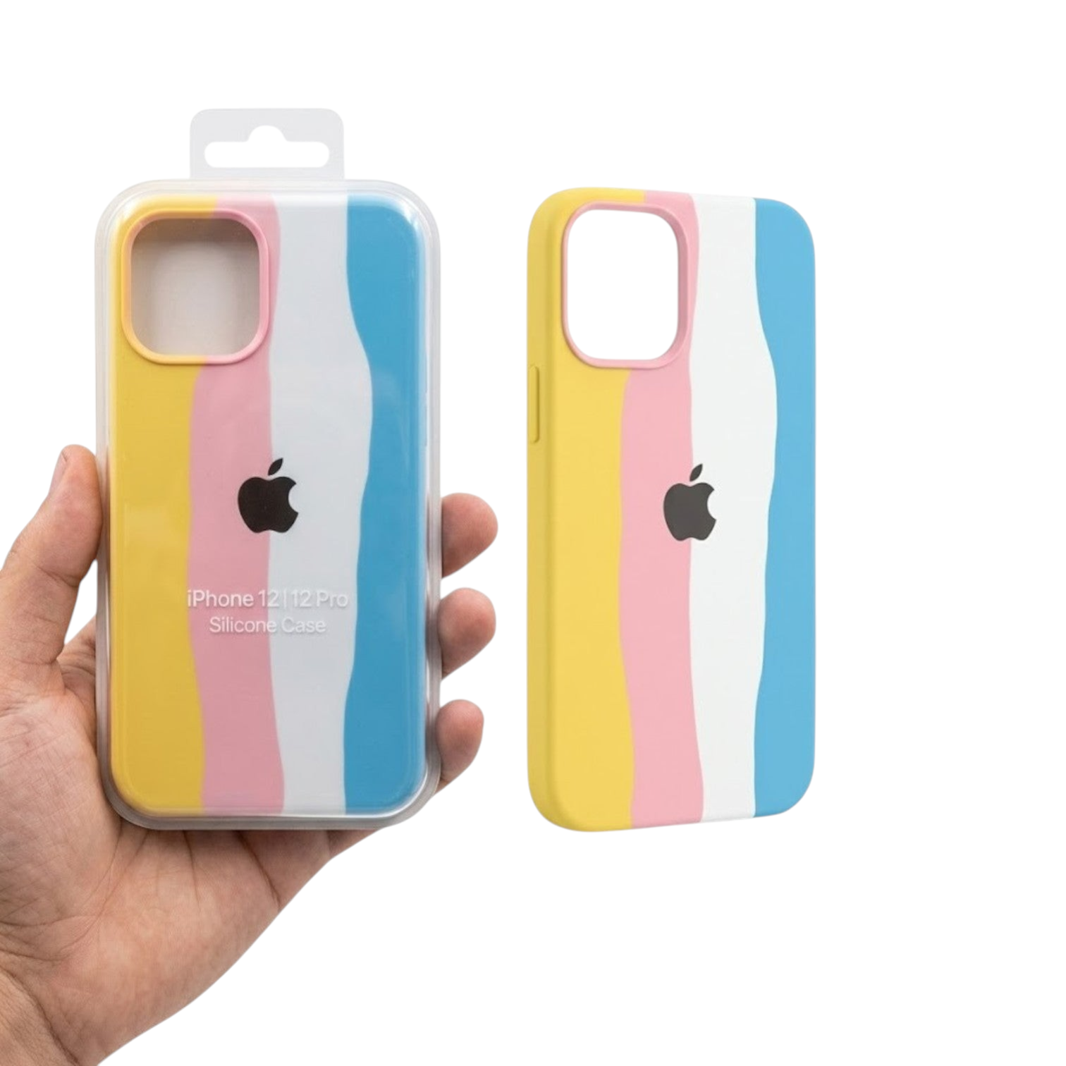 OBtech multi-color striped liquid silicone iPhone case with soft-touch finish and protective camera bezel