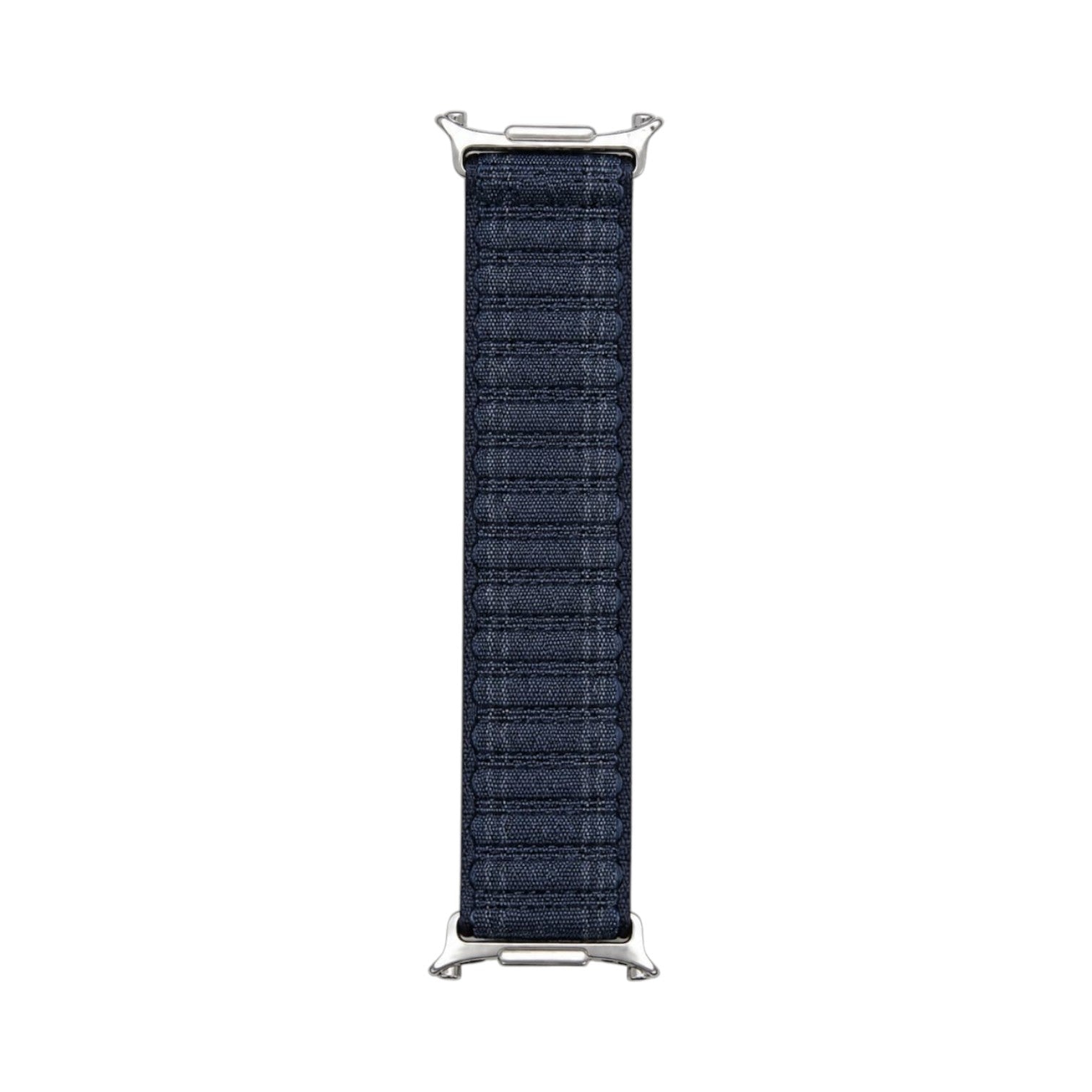 OBtech navy blue breathable cotton watch strap for Apple and Galaxy smartwatches with silver metal connectors
