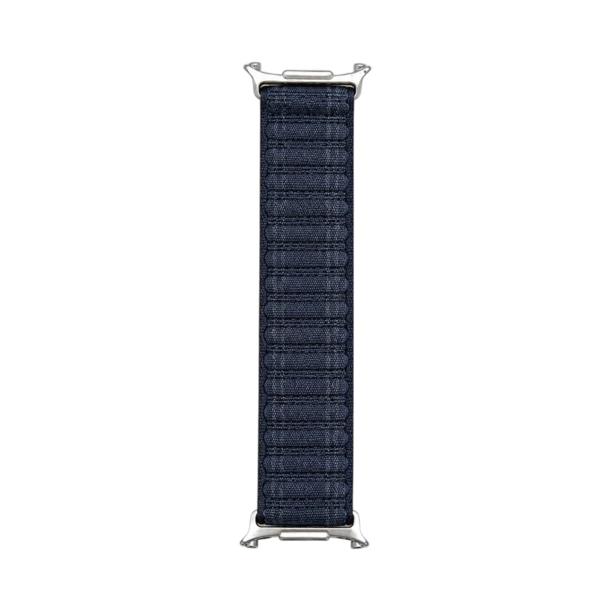 OBtech navy blue breathable cotton watch strap for Apple and Galaxy smartwatches with silver metal connectors