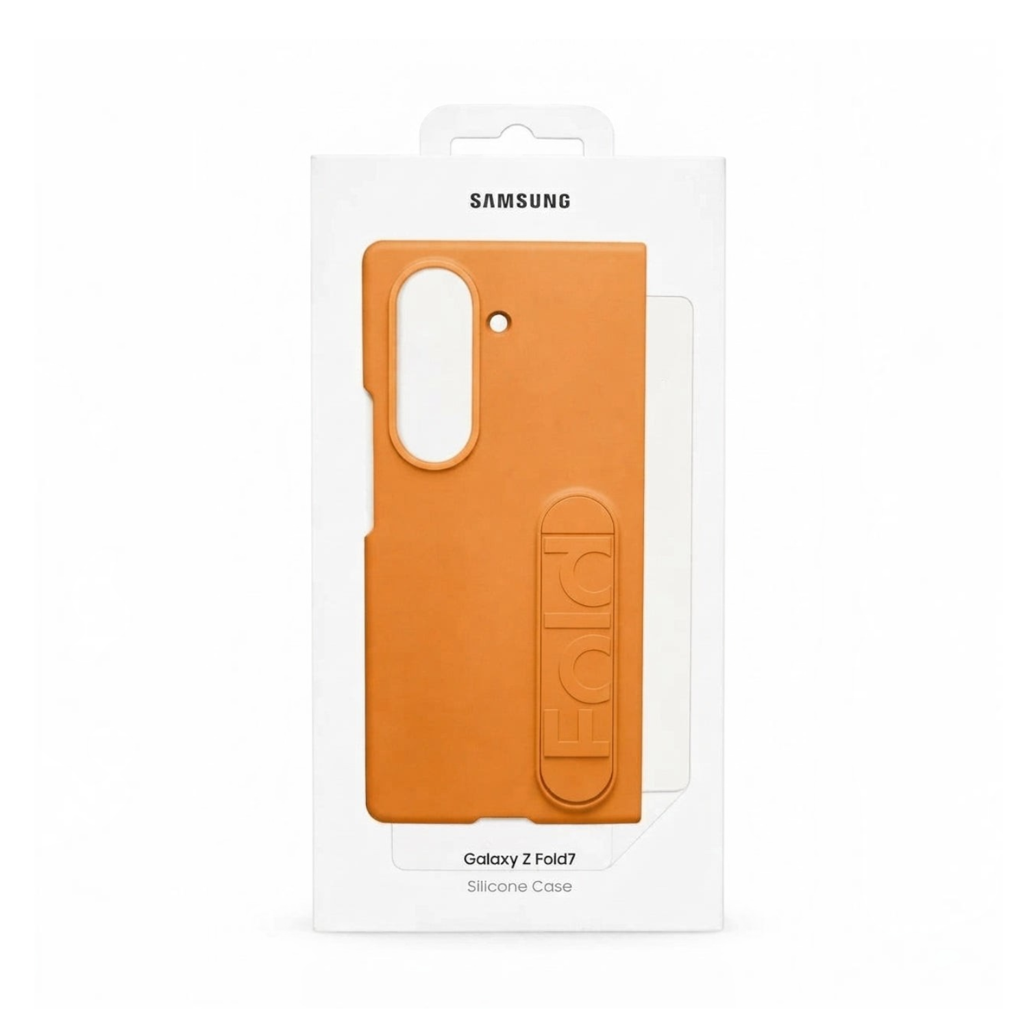 OBtech orange silicone standing cover with integrated kickstand for Samsung Galaxy Z Fold 7 in retail packaging