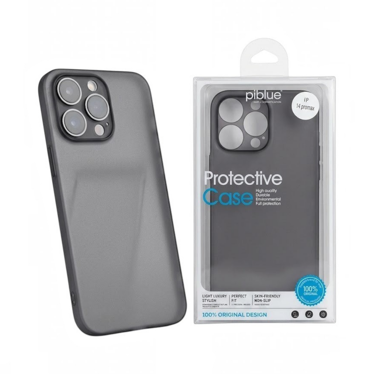OBtech Pi blue protective case for iPhone 14 Pro Max with a slim, anti-slip design and raised camera protection.
