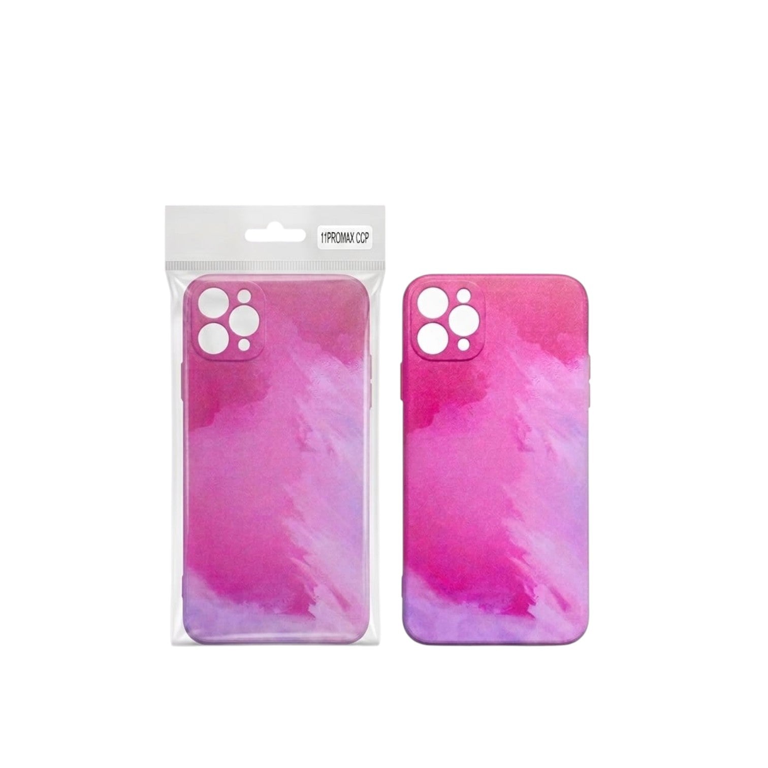 OBtech iPhone silicone case with a vibrant pink and purple paint splatter design in protective retail packaging.