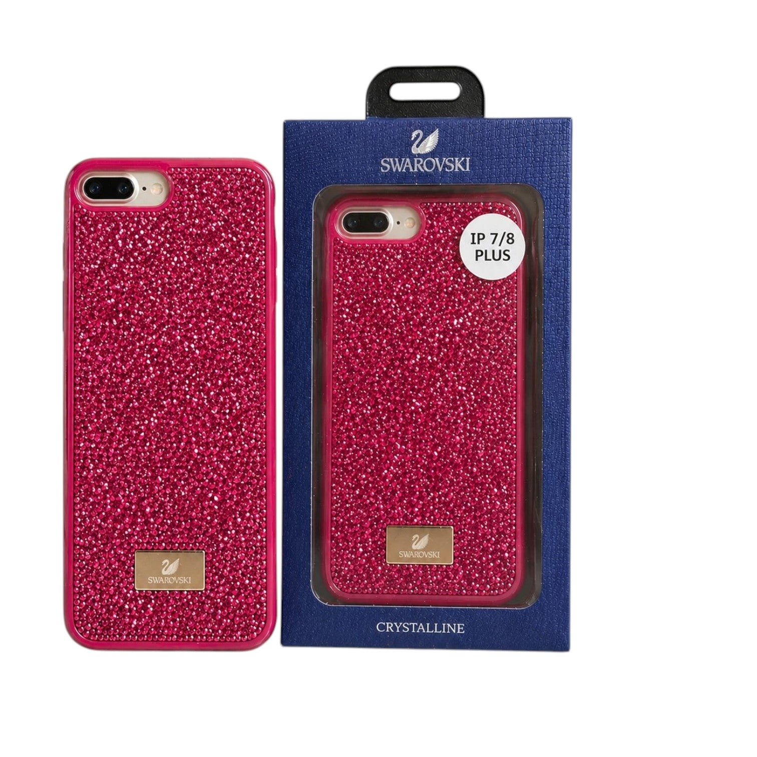 OBtech Swarovski crystal iPhone 7/8 Plus glitter phone case in vibrant pink with a premium protective finish.