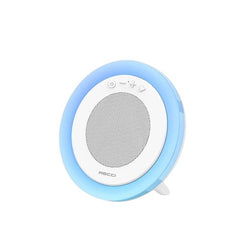 OBtech Recci Moonlight wireless Bluetooth speaker with white circular design and glowing blue RGB light ring