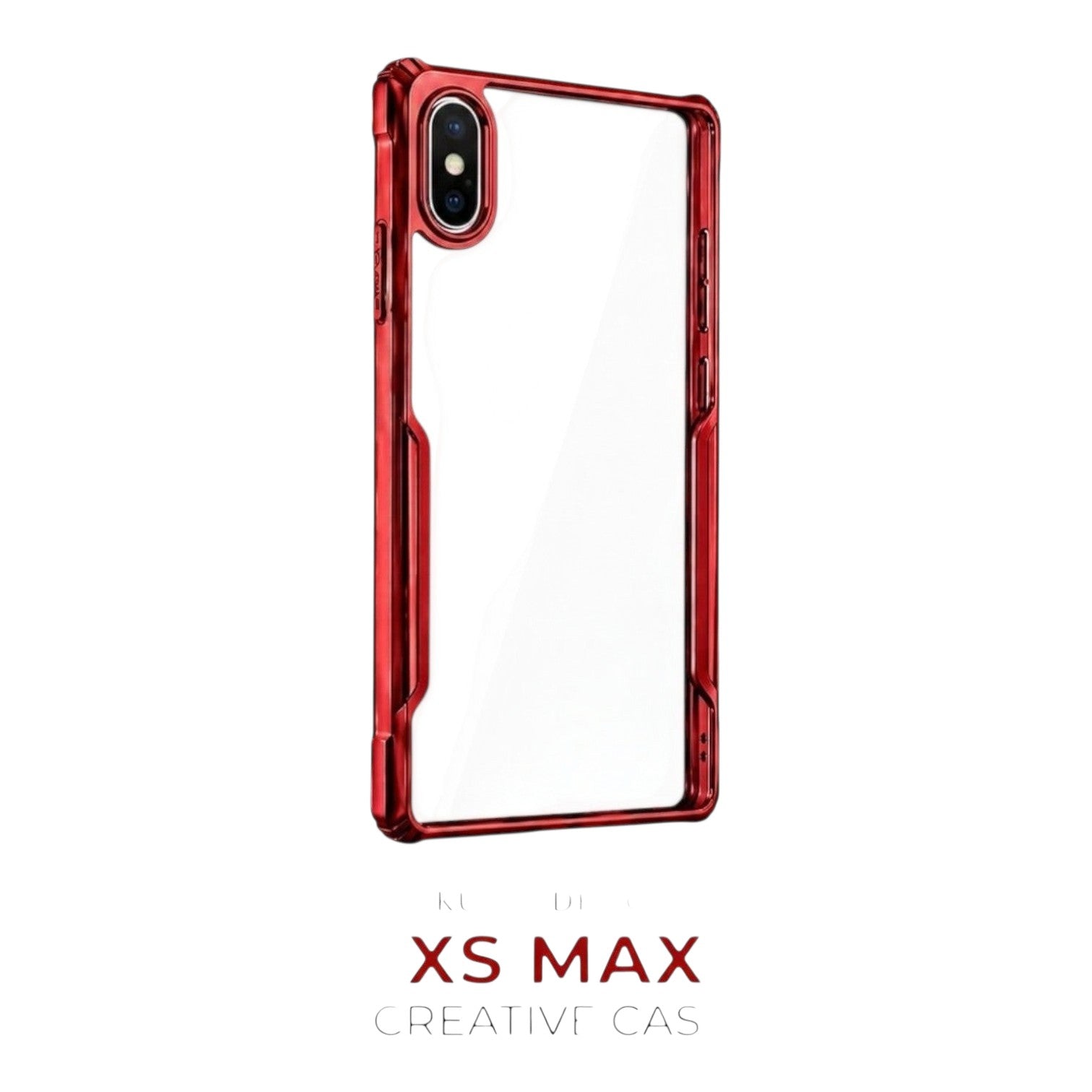 OBtech transparent smartphone case with a metallic red shock-absorbing bumper frame for XS Max