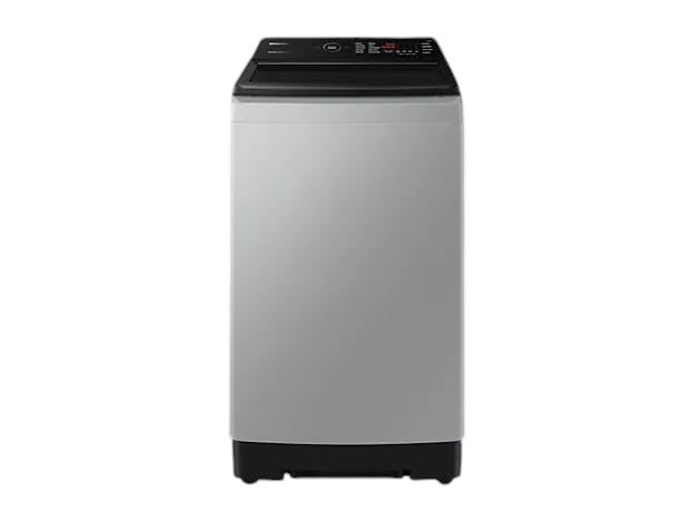 OBtech Samsung 10kg top-load washing machine with Eco bubble technology and a sleek silver finish.