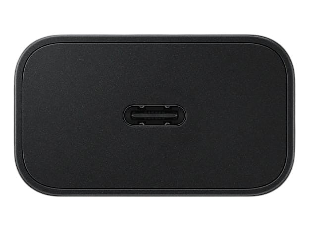 OBtech Samsung 25W USB-C power adapter showing the front charging port in a sleek black finish.