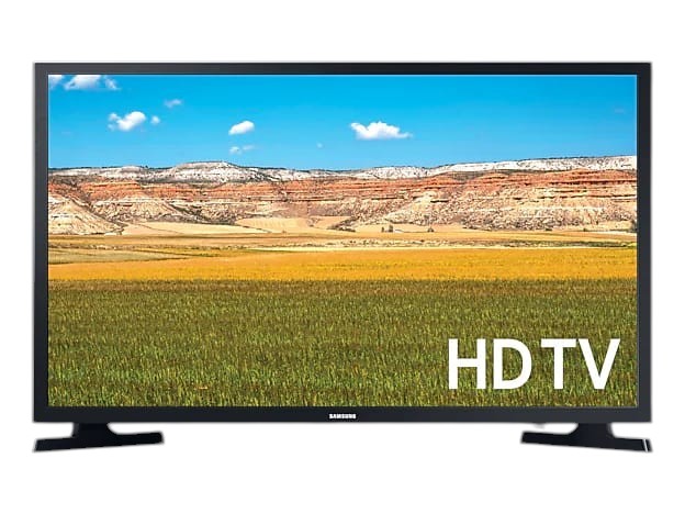 OBtech Samsung 32 inch T5300 HD flat smart TV with slim black bezel and vibrant landscape display