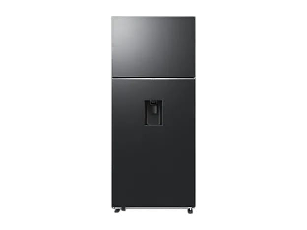 OBtech Samsung 540L top mounted freezer refrigerator in a sleek dark finish with a non-plumbed water dispenser.