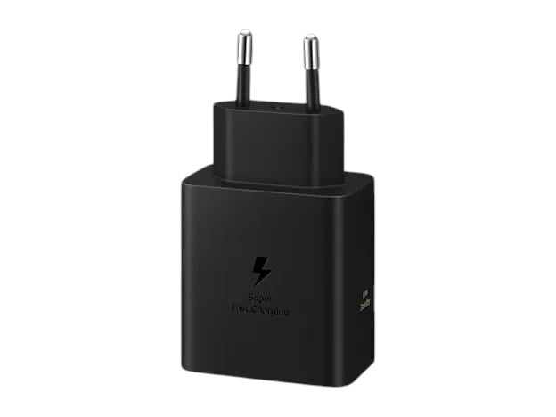 OBtech Samsung 60W USB-C power adapter in black with Super Fast Charging 3.0 technology and a compact design.