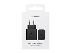 OBtech Samsung 60W USB-C power adapter in black, featuring Super Fast Charging 3.0 technology in retail packaging.