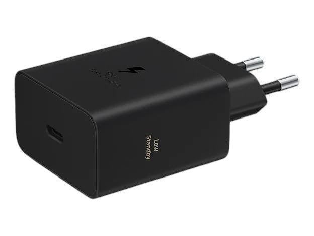 OBtech Samsung 60W USB-C power adapter in black with Super Fast Charging 3.0 and compact travel-friendly design.