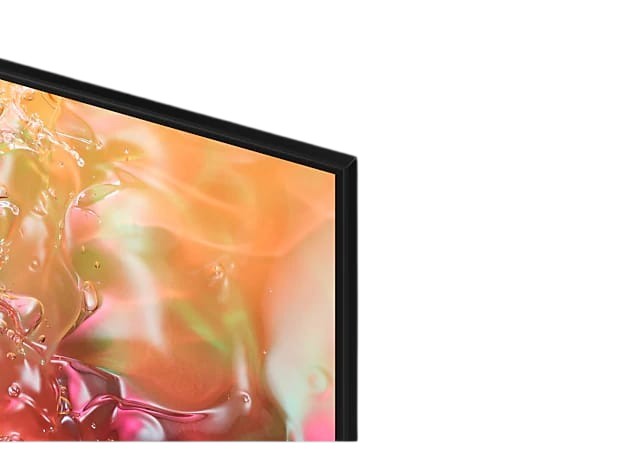 OBtech Samsung 65 inch Crystal UHD 4K Smart TV showing a vibrant abstract screen display with a slim black bezel