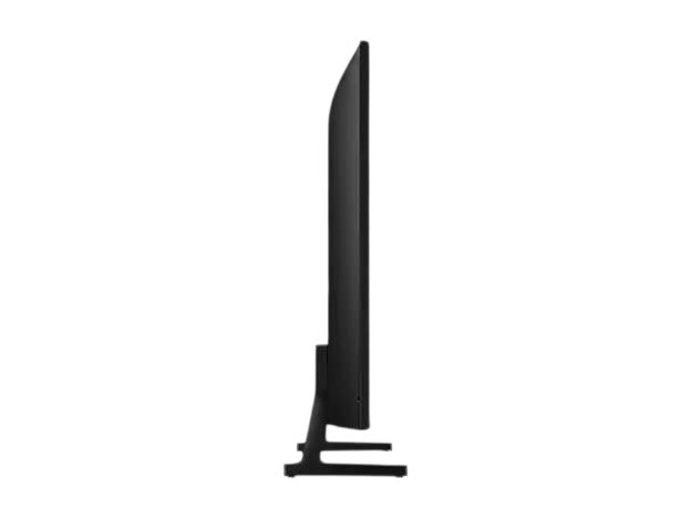 Side profile of the OBtech Samsung 65 inch Crystal UHD 4K Smart TV showing its slim boundless design and stand.