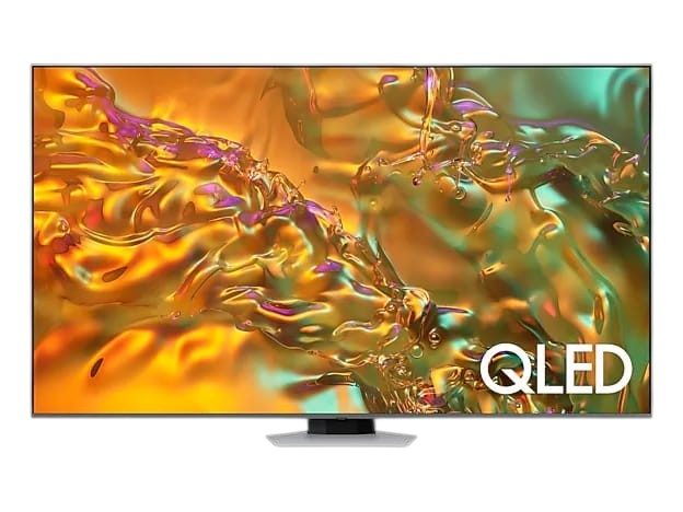 OBtech Samsung 65 inch QLED Q80D 4K Smart TV with a slim bezel-less design and vibrant abstract screen display