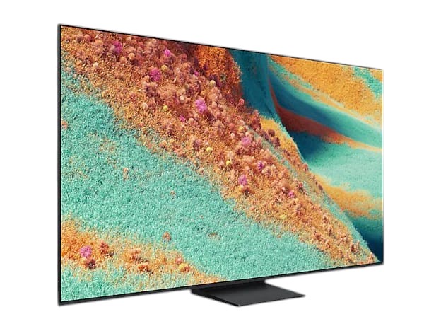 OBtech Samsung 75-inch Neo QLED 4K smart TV with ultra-slim bezels and vibrant abstract screen display