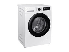 OBtech Samsung 9kg front-load washing machine in white with a black door, digital display, and AI Ecobubble technology.
