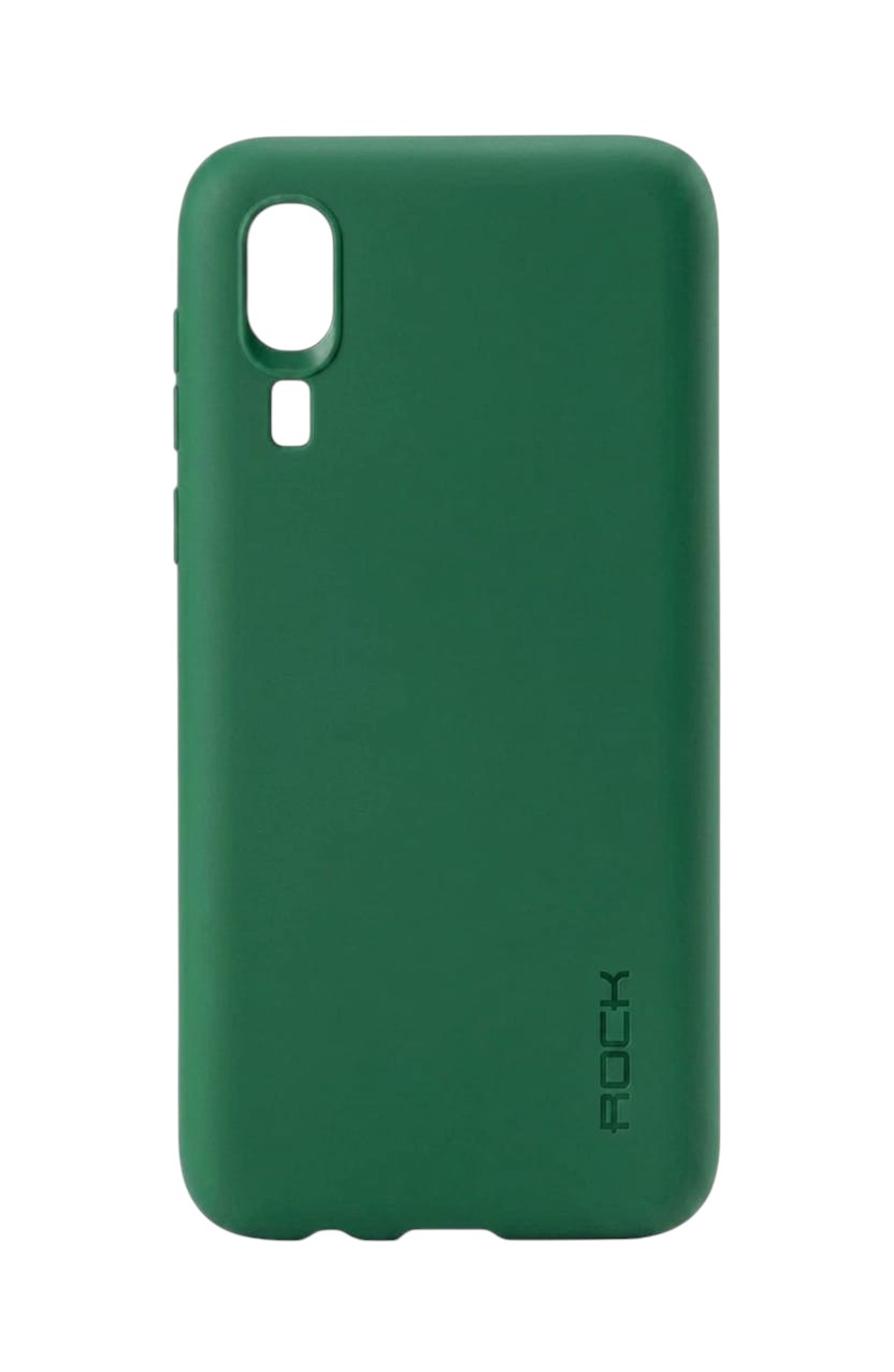 OBtech Samsung A2 Core silicone case in dark green with a soft-touch matte finish and precise camera cutouts.